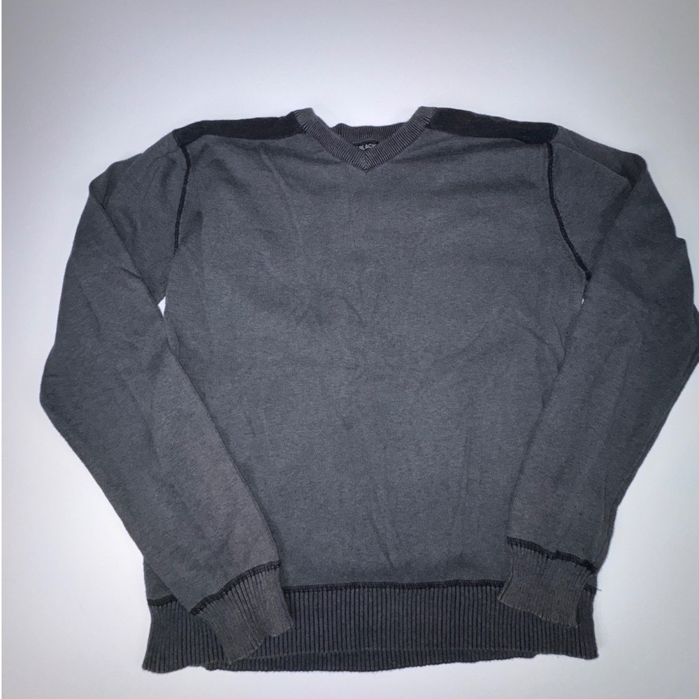 BLACK Mens V-Neck Sweater Black Medium Long Sleeve Ribbed Knit Pullover